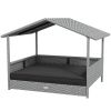 Wicker Dog House Outdoor Canopy Rattan Bed Water-resistant Cushion Gray