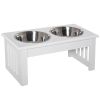 Wooden Dog Feeding Station with 2 Stainless Steel Bowls and Non-Slip Base Elegant White