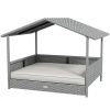 Wicker Dog House Outdoor Canopy Rattan Bed Water-resistant Cushion Cream White