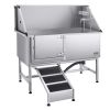 62 Inch Dog Grooming Bath Tub Stainless Steel w Ramp Water Filter Left