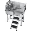 34" Dog Grooming Bath Tub Stainless Steel w Stairs Faucet Showerhead