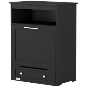 Pet Feeder Station Storage Cabinet, Dog Food Storage Container with Dog Raised Bowls, Watering Supplies, Black