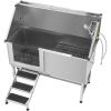 62 Inch Dog Grooming Bath Tub Stainless Steel w Stairs Water Filter Left