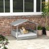 Wicker Dog House Outdoor Canopy Rattan Bed Water-resistant Cushion Cream White