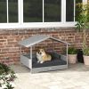 Wicker Dog House Outdoor Canopy Rattan Bed Water-resistant Cushion Gray