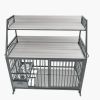Large pet cage with storage rack, drawers with stainless steel food and water basins, double-layer storage rack made of iron frame and MDF material