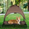 Elevated Portable Dog Cot Pet Bed with UV Protection Canopy Shade, 36 inch, Coffee