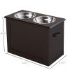 Raised Dog Feeding Station with 2 Stainless Steel Bowls Storage Large Pets Dark Brown