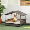 Wicker Dog House Indoor Outdoor Removable Cushion Lounge Khaki